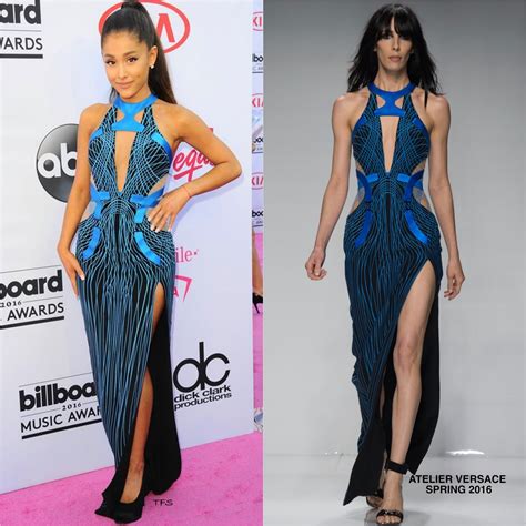 versace gingham dress|Ariana Grande Radiates in Iridescent Atelier Versace Dress at.